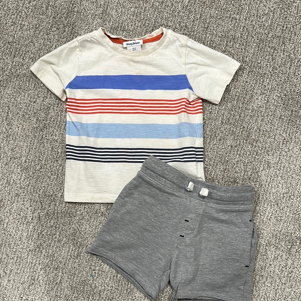 Striped T-Shirt and Gray Shorts Set